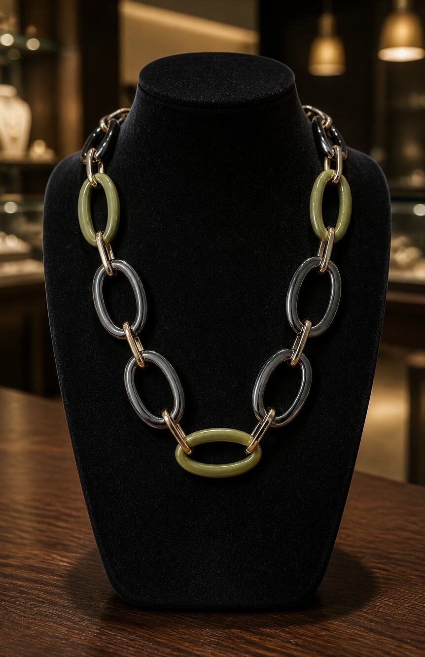 Black & Gold Oval Link Statement Necklace